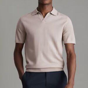 Reiss Duchie washed stone Short Sleeve wool Polo: New with tags. Men’s Large